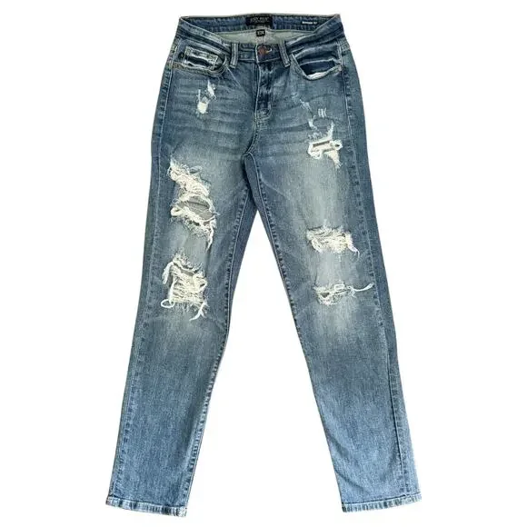 Judy Blue Jeans Womens 3 26 Boyfriend Fit Distressed Ripped Medium Wash Denim - Picture 1 of 16